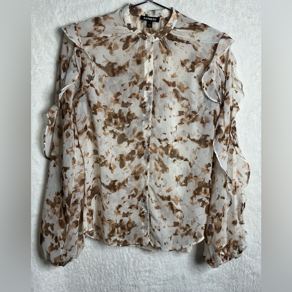 Express Tan and Cream Patterned Blouse